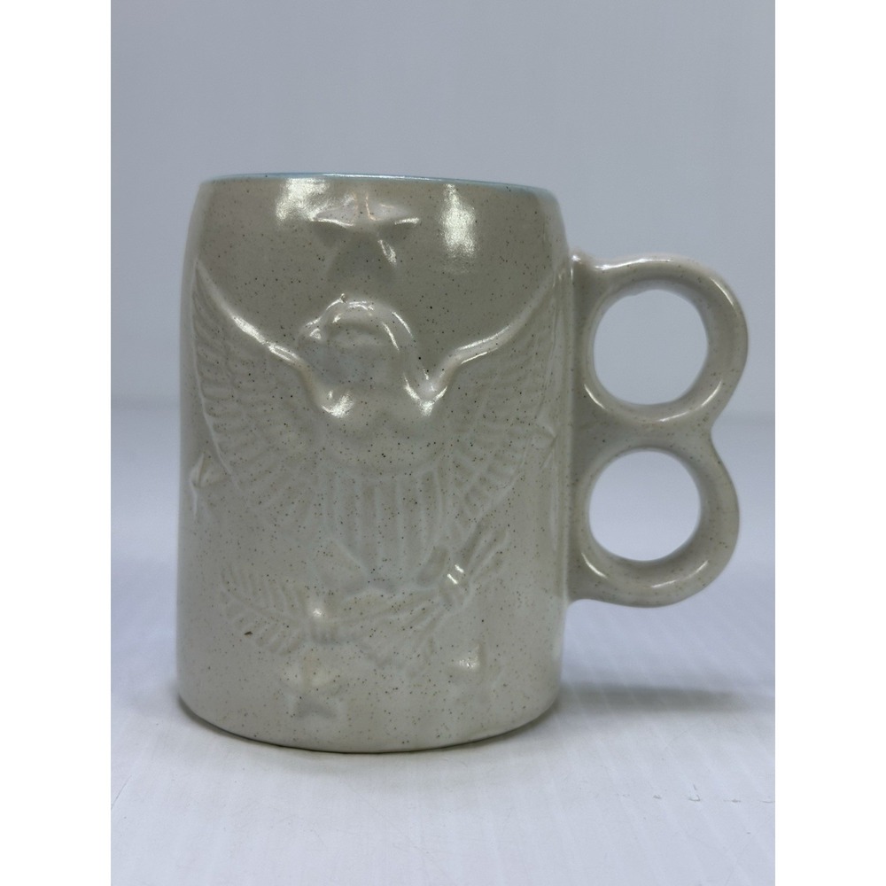 Vintage Bicentennial Glazed Stoneware Studio Art Mug Primitive 3D USA Star Eagle